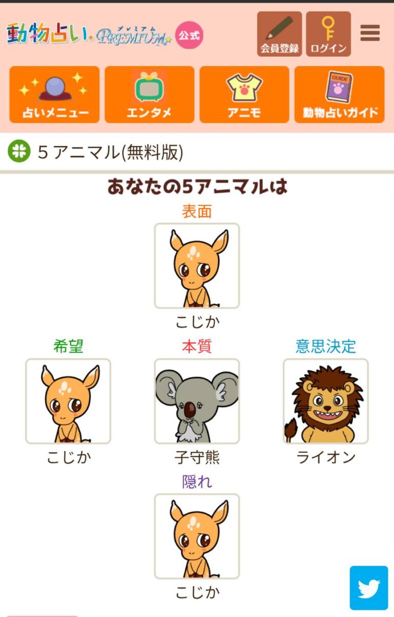 性格タイプ診断結果 こじか コアラ ライオン 学生の勉強法や進路のヒントが分かる画面