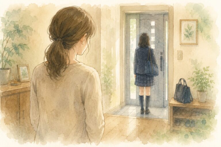 玄関に立つ子ども