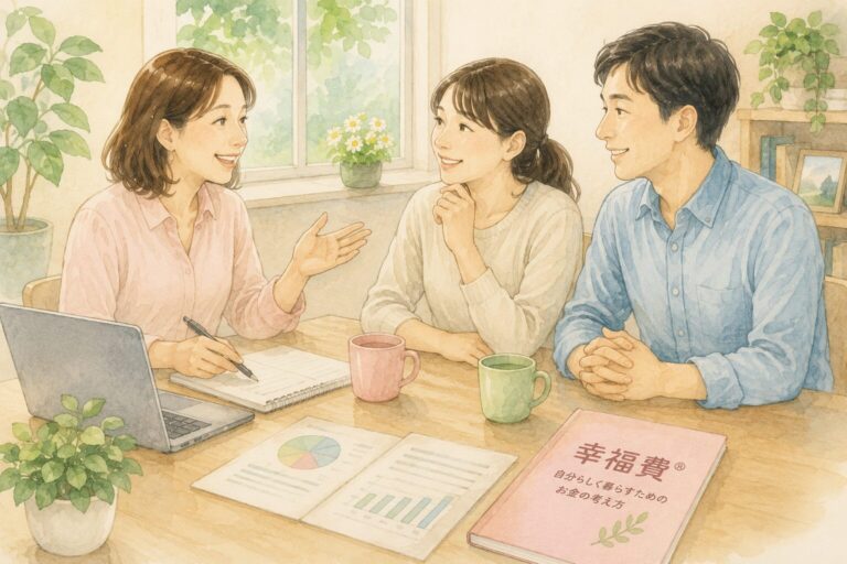 幸福費®について安心して話しながら、お金との付き合い方を一緒に整理する様子