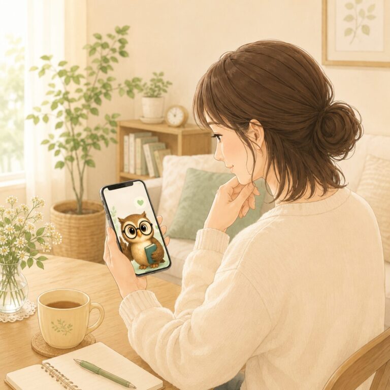 保護者がスマートフォンではると君に相談しながら考えを整理しているイメージ