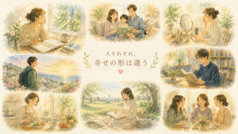 家族との時間や美容、読書、料理、自然、友人との時間など、人それぞれに違う幸せの形
