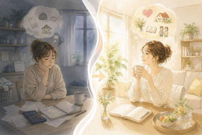 我慢している暮らしから、自分にとって大切なものを知り、納得して選ぶ暮らしへ変わっていく様子