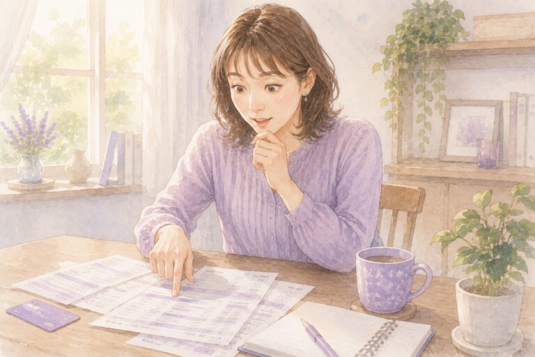 カードの利用明細を見返して支払いに気づく場面