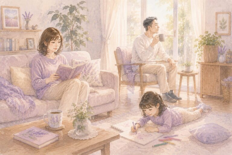 家族がそれぞれ好きなことをして過ごす休日の時間