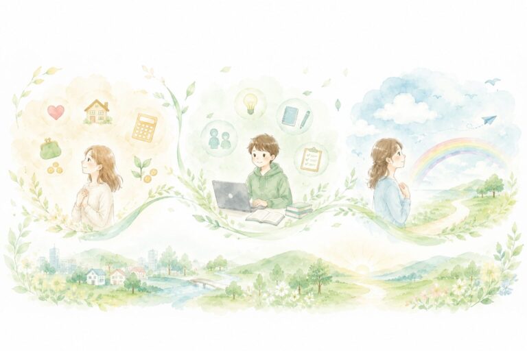 親子が希望を持って未来へ歩んでいくイメージ