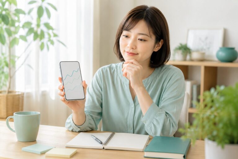 スマートフォンで教育費や老後のお金の流れを見ながら、条件を変えて考えている人