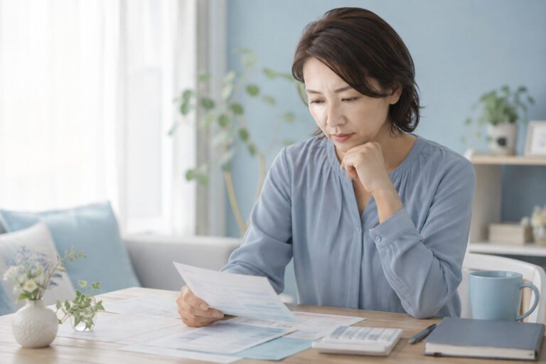 2026年8月の高額療養費制度の見直しを受けて、家計の書類を前に自分の家庭への影響を確認する人